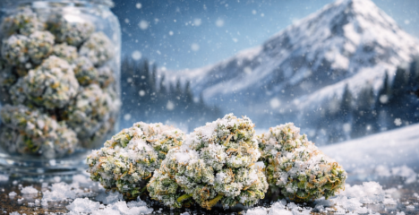 Frosted buds in winter landscape